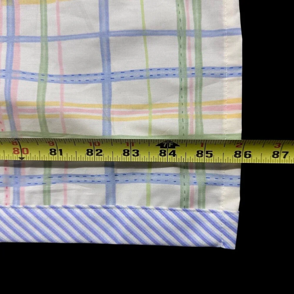 Vintage Curtain Topper Pastel Plaid Stripes Blue Yellow USA Cotton Cottagecore